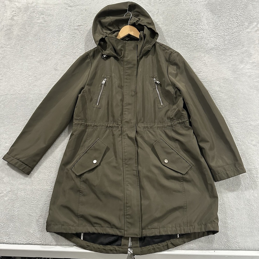 Kenneth Cole Collection Long Coat Windbreaker Jacket Women's XL Green Casual